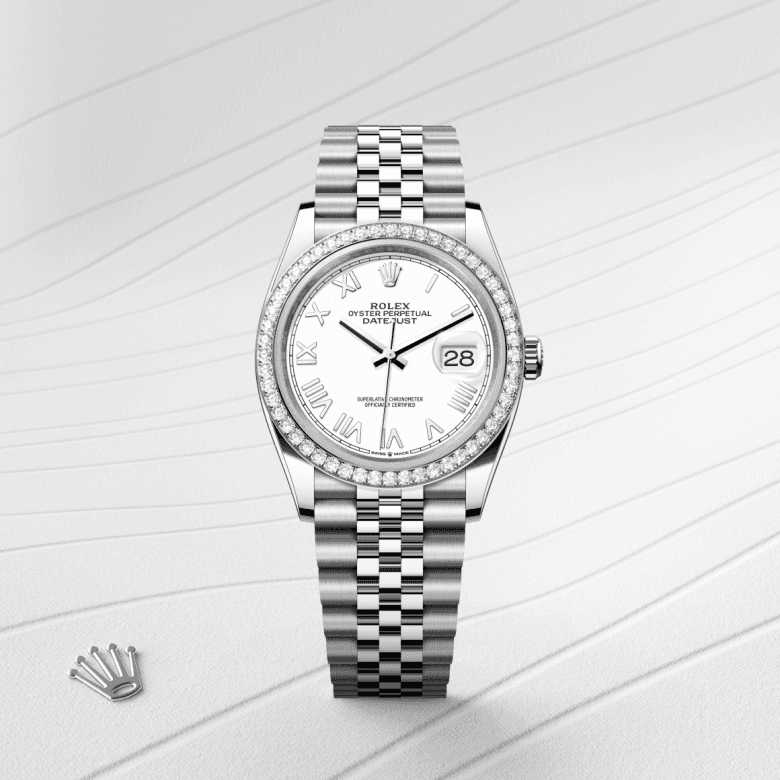 rolex Datejust in White Rolesor - combination of Oystersteel and white gold, M126284RBR-0053 - Global Watch Company (GWC)