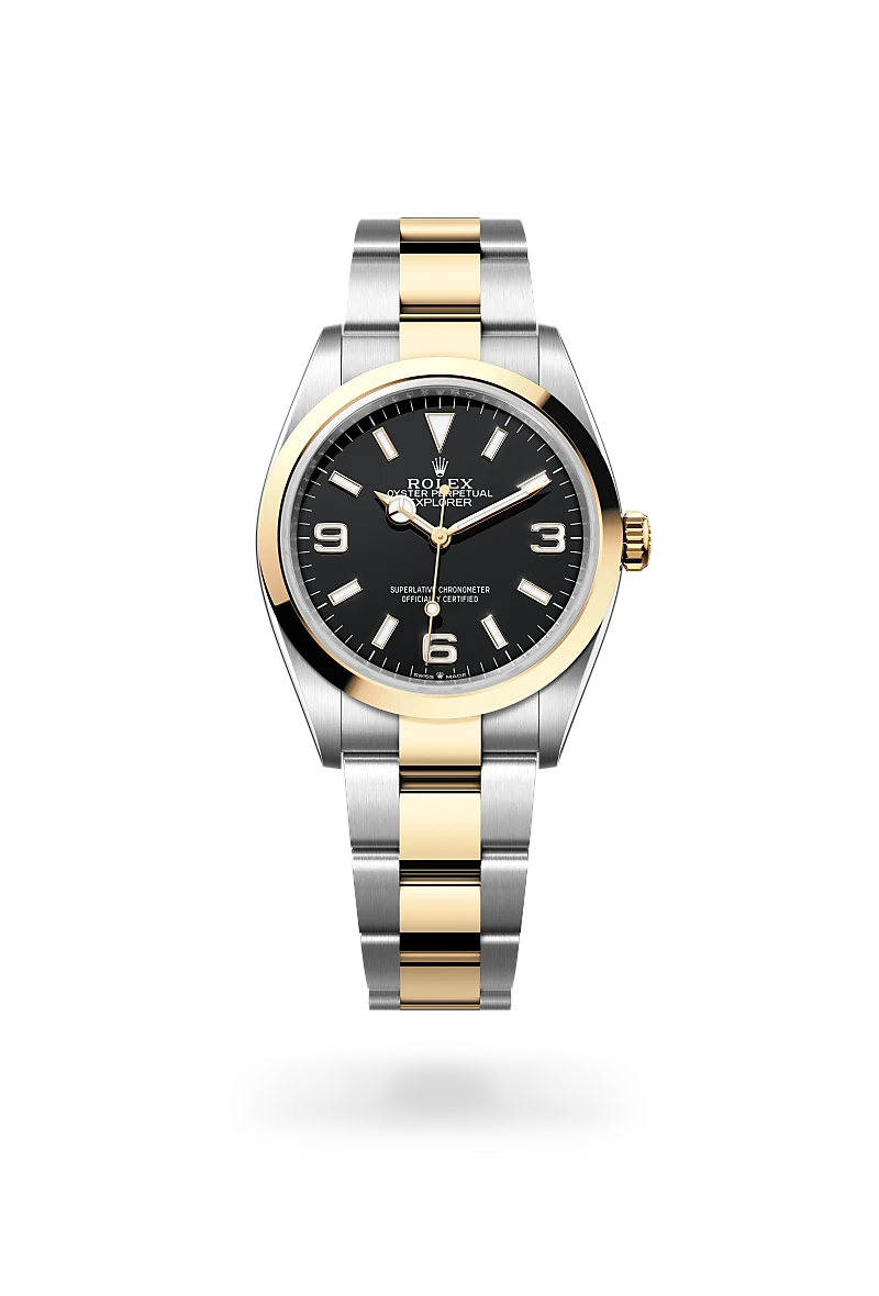 rolex explorer in yellow rolesor - combination of oystersteel and yellow gold, m124273-0001 - global watch company