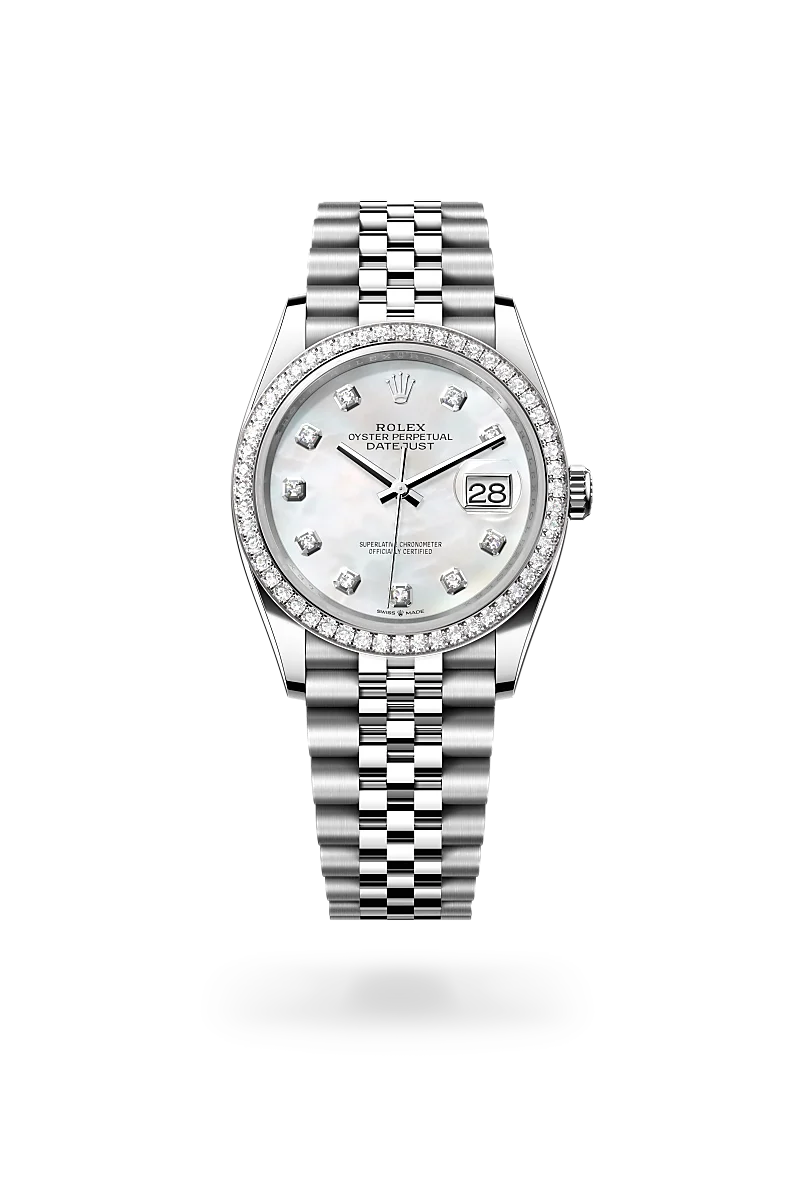 rolex datejust in white rolesor - combination of oystersteel and white gold, m126284rbr-0011 - global watch company
