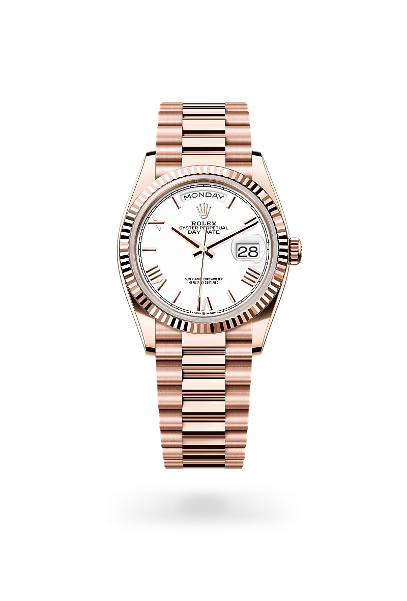 rolex day-date in 18 ct everose gold, m128235-0070 - global watch company