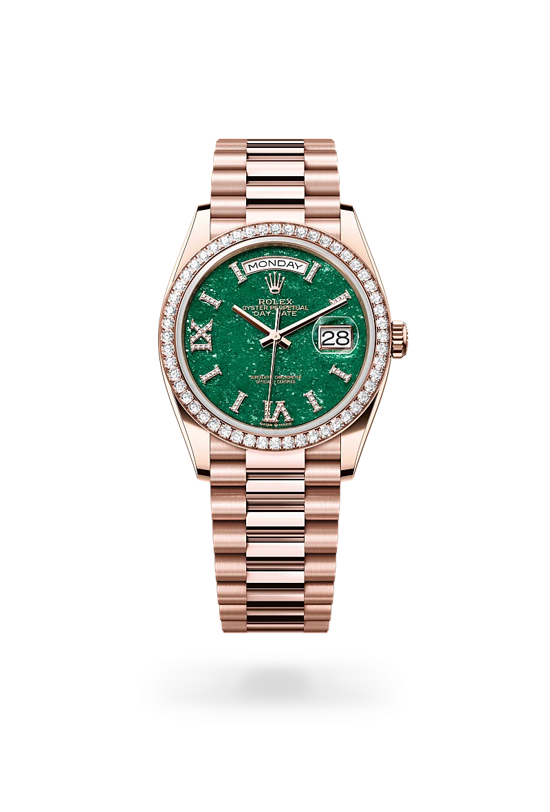 rolex day-date in 18 ct everose gold, m128345rbr-0068 - global watch company
