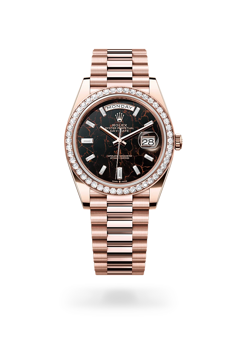 rolex day-date in 18 ct everose gold, m228345rbr-0016 - global watch company