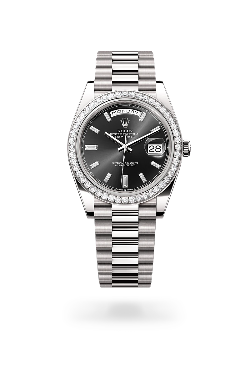 rolex day-date in 18 ct white gold, m228349rbr-0003 - global watch company