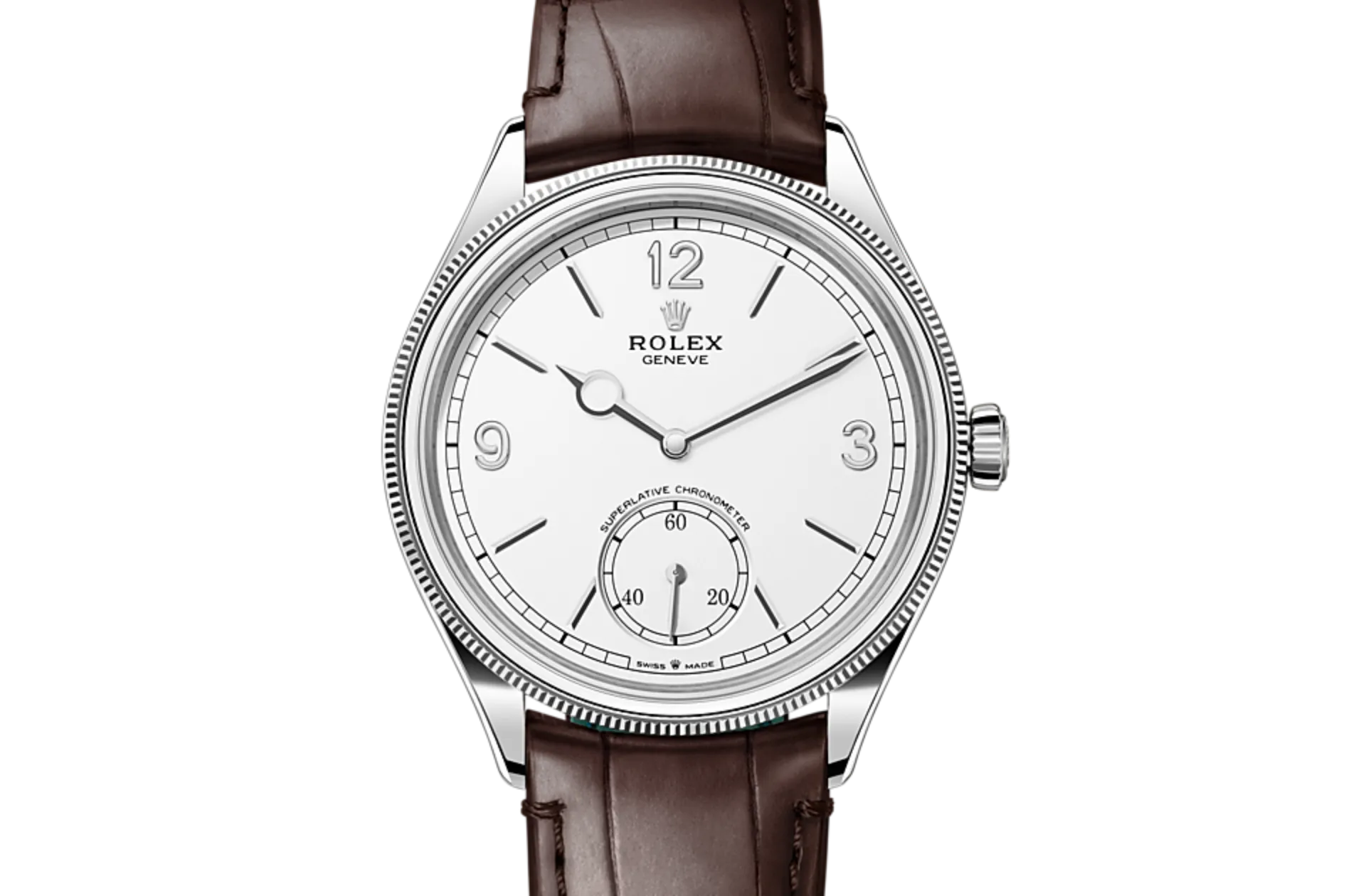 rolex 1908 in 18 ct white gold m52509 0006 at global watch company front