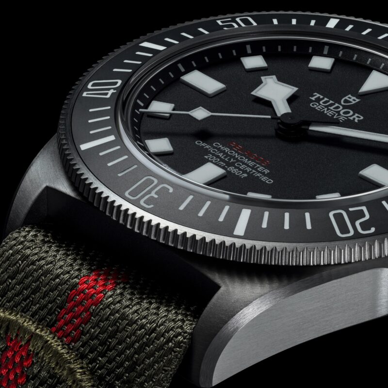 tudor's M25717N-0001 watch on a black background.