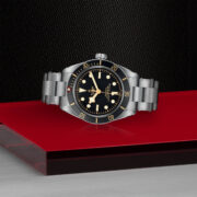 A M79030N-0001 watch on a red surface.