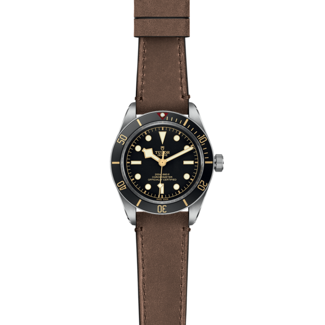 The M79030N-0002 on a brown leather strap.