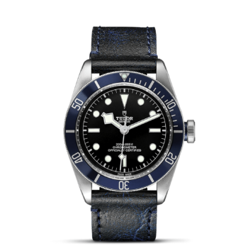 A tudor M79230B-0007 watch with blue leather strap.