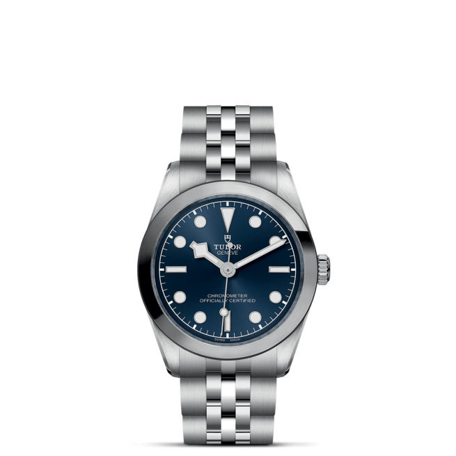 A M79600-0002 watch with a blue dial.