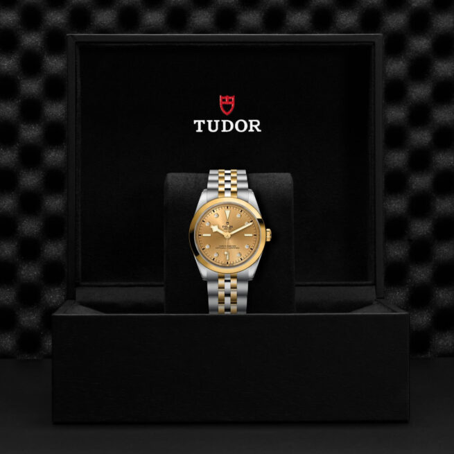 A tudor M79643-0008 watch in a black box.