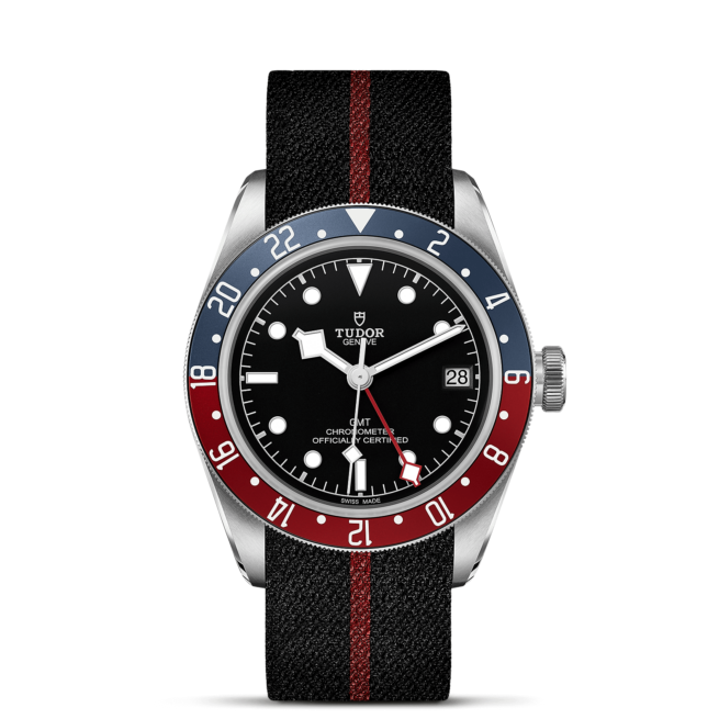 tudor M79830RB-0003 watch with red and blue bezel.