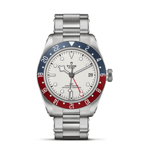 A tudor M79830RB-0010 with a red, white and blue dial.