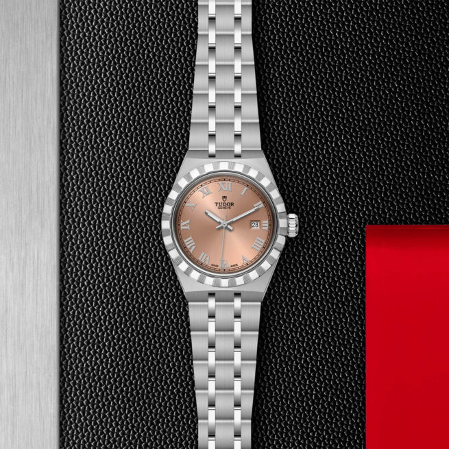 A M28300-0008 women's watch on a black background.