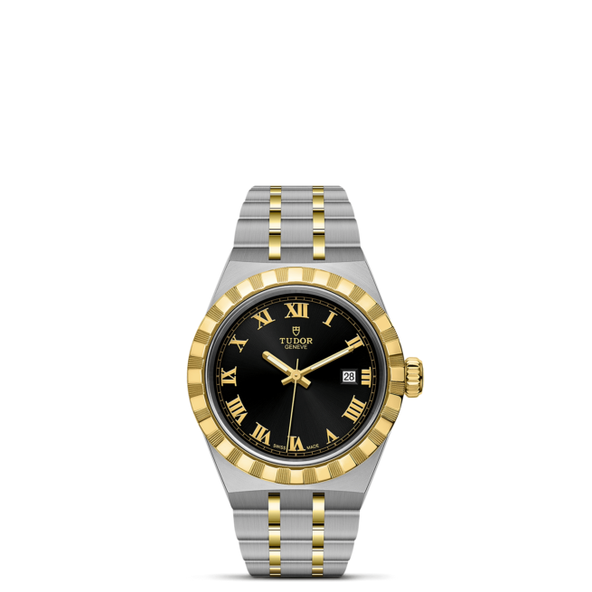 A black and gold watch with roman numerals. Product Name: M28303-0003