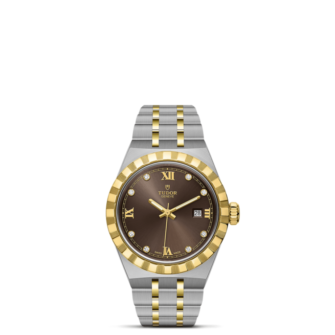 A women's watch with a brown dial and gold accents, such as the M28303-0009.