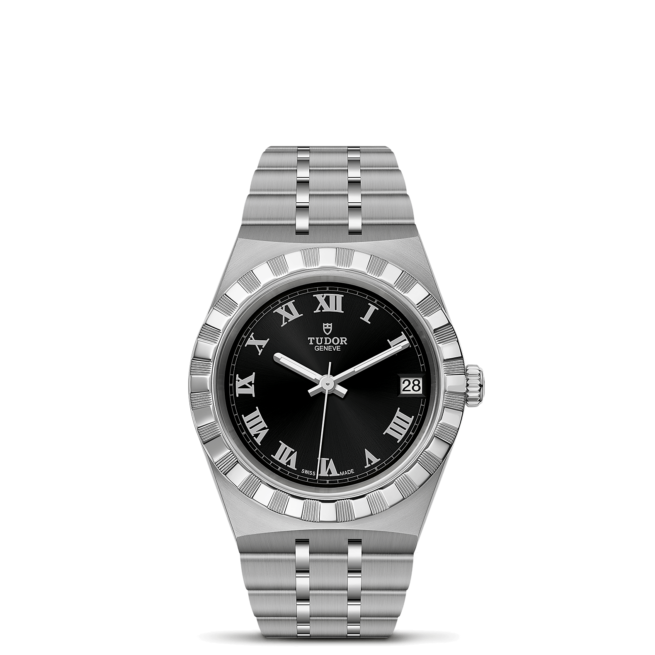 A M28400-0003 watch with black roman numerals.