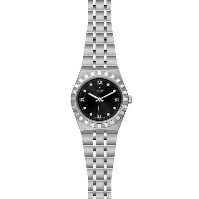 A women's M28400-0004 with black dial and diamonds.