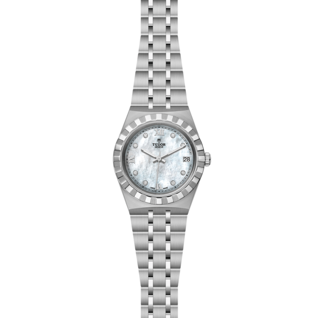 A women's M28400-0005 stainless steel watch with a white dial.