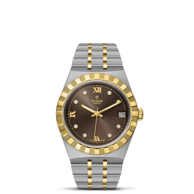 A ladies watch with a M28403-0009 dial and gold accents.