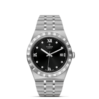 A M28500-0004 watch with black dials on a black background.