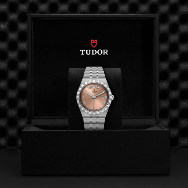 A tudor M28600-0009 watch in a black box.