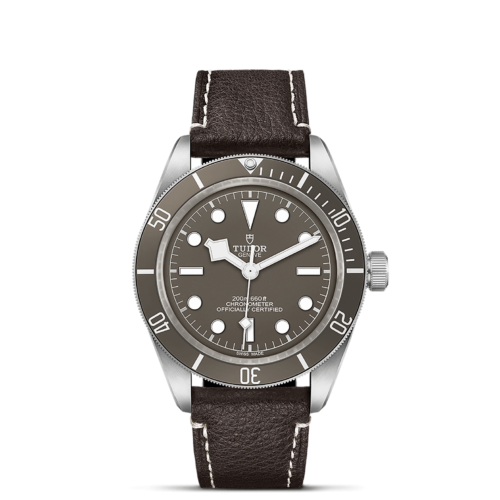 A M79010SG-0001 watch with brown leather strap.