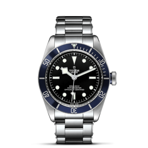 A tudor M79230B-0008 watch on a black background.