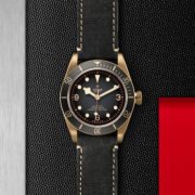 A M79250BA-0001 on a black leather strap.