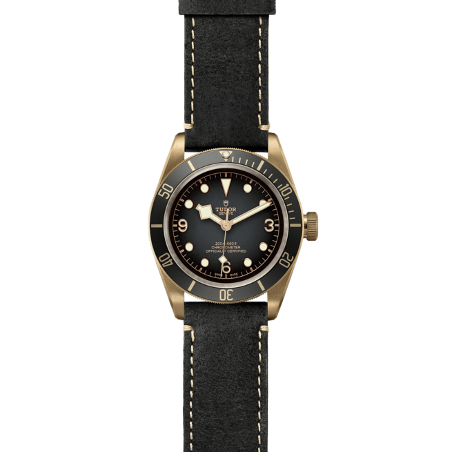 A M79250BA-0001 with a black leather strap.