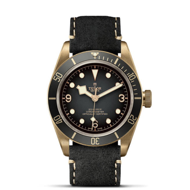 The M79250BA-0001 watch with black leather strap.