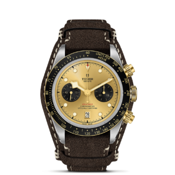 The M79363N-0008 chronograph in gold with brown leather strap.