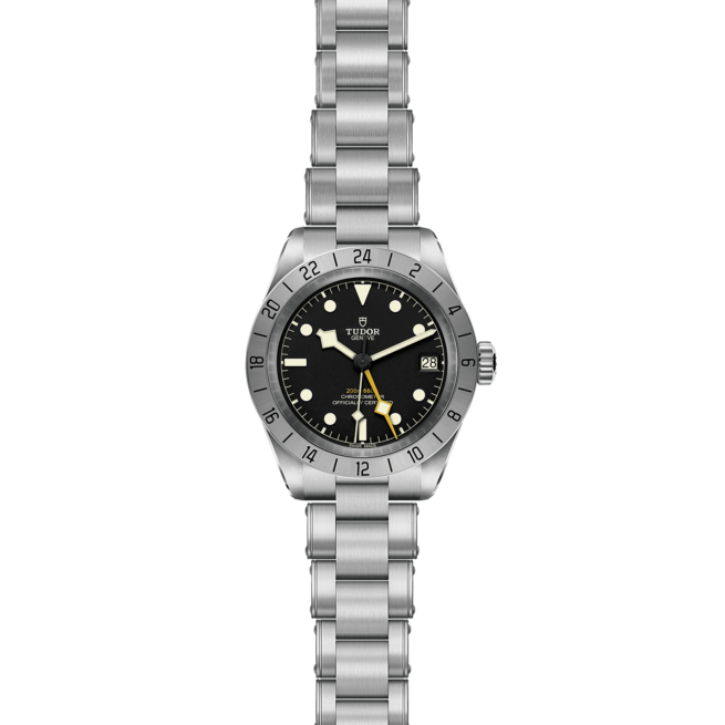 A tudor Black Bay M79470-0001 watch on a black background.