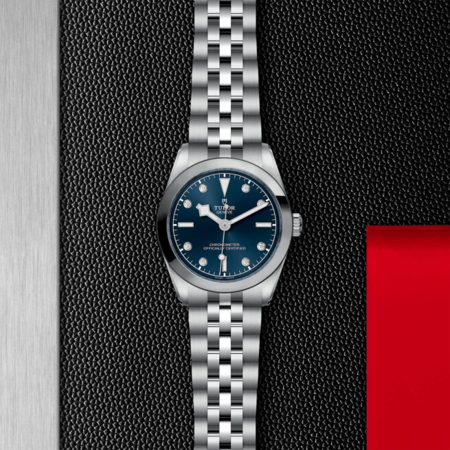 A M79600-0005 with a blue dial on a black background.