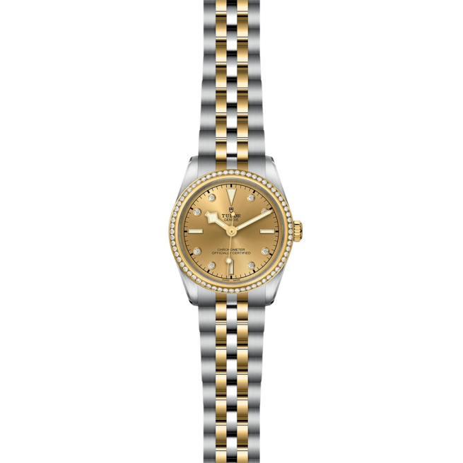 A ladies tudor watch with yellow gold and diamonds, the M79613-0007.