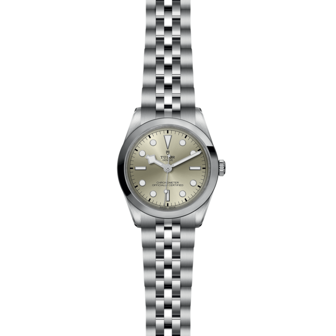 A M79640-0003 watch with a silver dial on a black background.