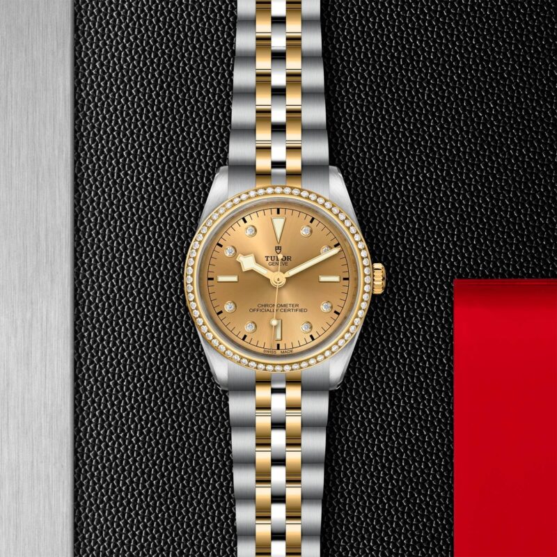 A M79653-0007 ladies watch on a black background.