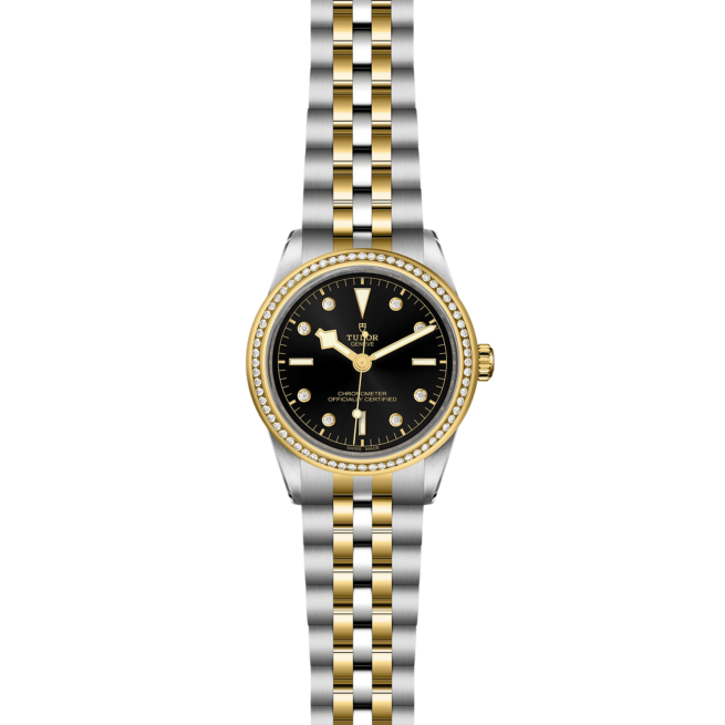 A tudor M79673-0006 ladies watch with a black dial.