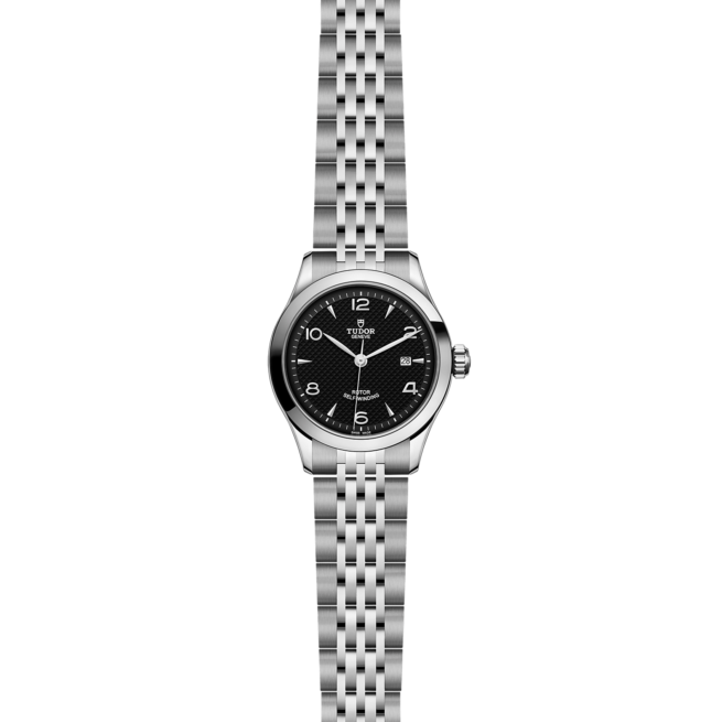 A women's M91350-0002 watch with a black dial on a black background.