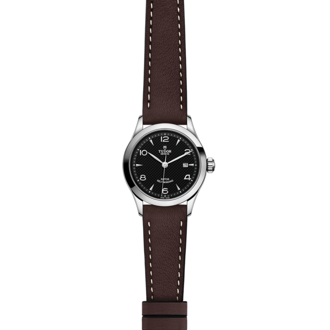 A women's watch with a brown leather strap.Product Name: M91350-0008