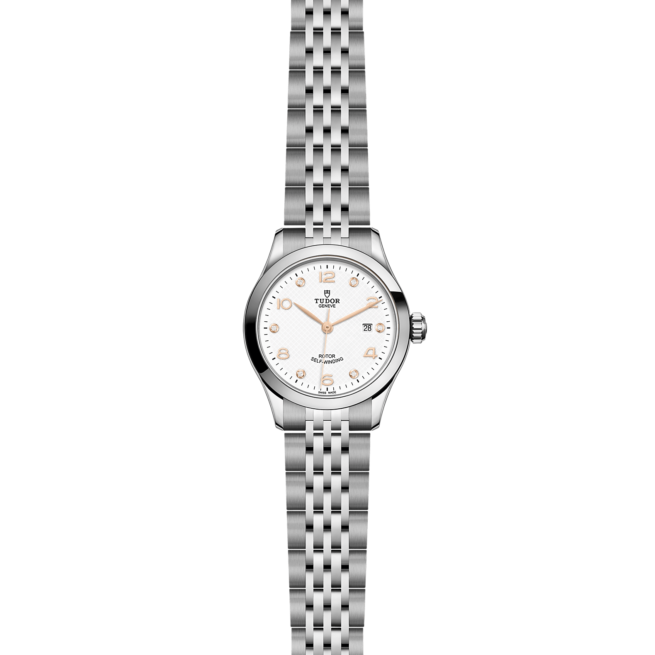 A women's M91350-0013 with a white dial on a black background.