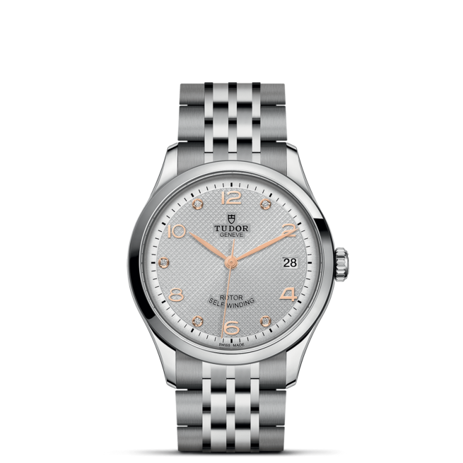 A M91450-0003 watch with a white dial on a black background.