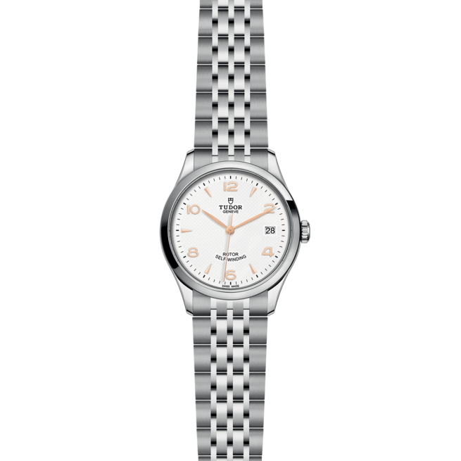 A women's watch with a white dial and silver bracelet, M91450-0011.