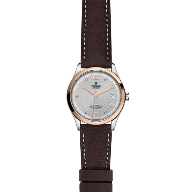 A women's watch with a brown leather strap, the M91451-0006.