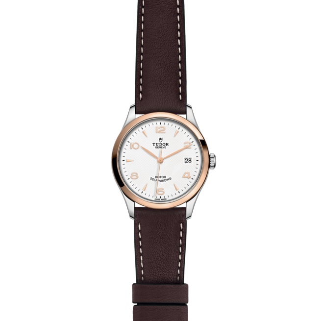 A women's watch with a brown leather strap, the M91451-0010.