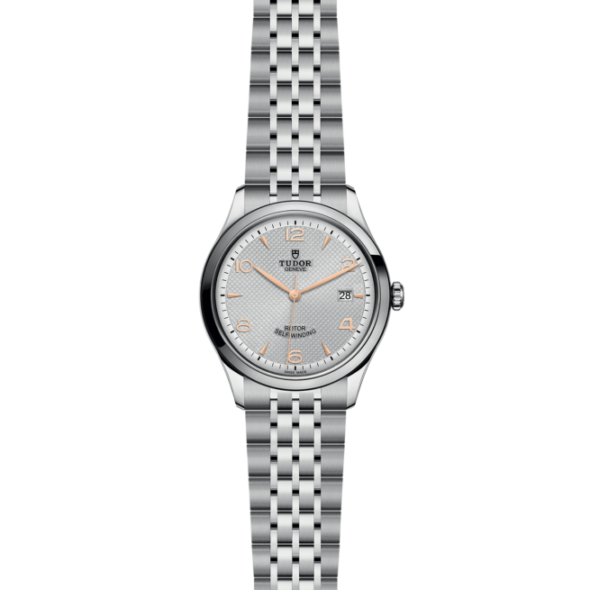 A ladies watch with a silver dial on a black background, such as the M91550-0001.