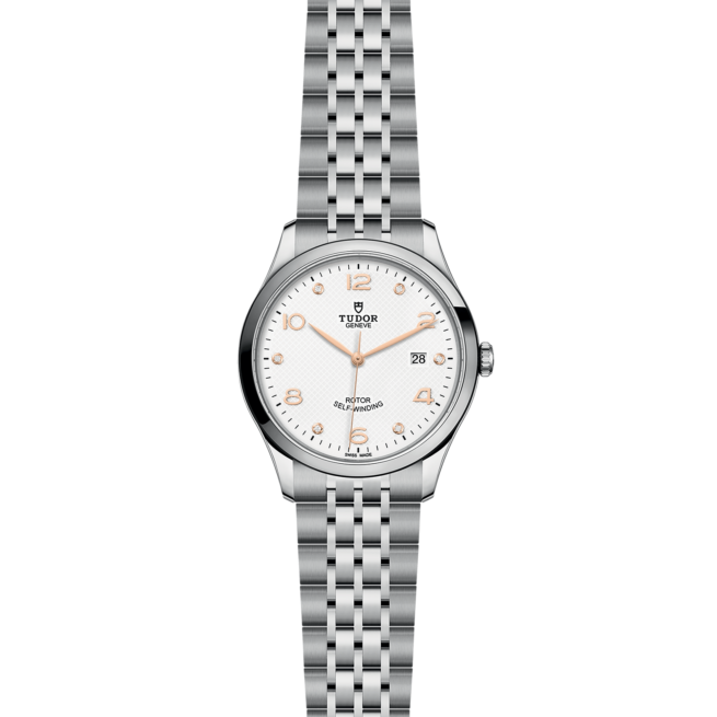 A women's watch with a M91650-0013 bracelet and white dial.