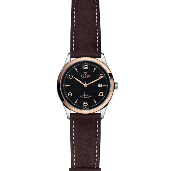 A men's watch with M91651-0007 leather strap.