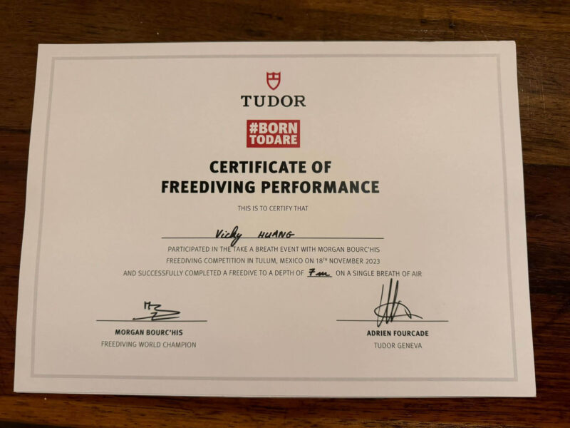 Certification of Freediving Performance by TUDOR Watch
